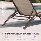 PURPLE LEAF Oversized Pool Chaise Lounge with Table Bronze Aluminum, Khaki | 2 Chaise + 1 Table, UV Textilene Fades Less, S-Curve Backrest with Arm, 5 Recline Angles, Adjustable Headrest, Stackable