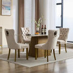 LKTART Dining Chairs Set of 6 Mid-Century Modern Chairs with Lion Head Pull Ring, Velvet Upholstered Dining Chair with Golden Wooden Legs Nailhead Trim for Kitchen Bedroom Dining Room (Beige)
