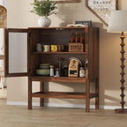 Sideboard Buffet Cabinet with Storage, Small Kitchen Coffee Wine Bar Cabinet with Glass Press-to-Open Doors, Wood Mid Century Modern Side Board Table for Dining Room, Living Room, Walnut