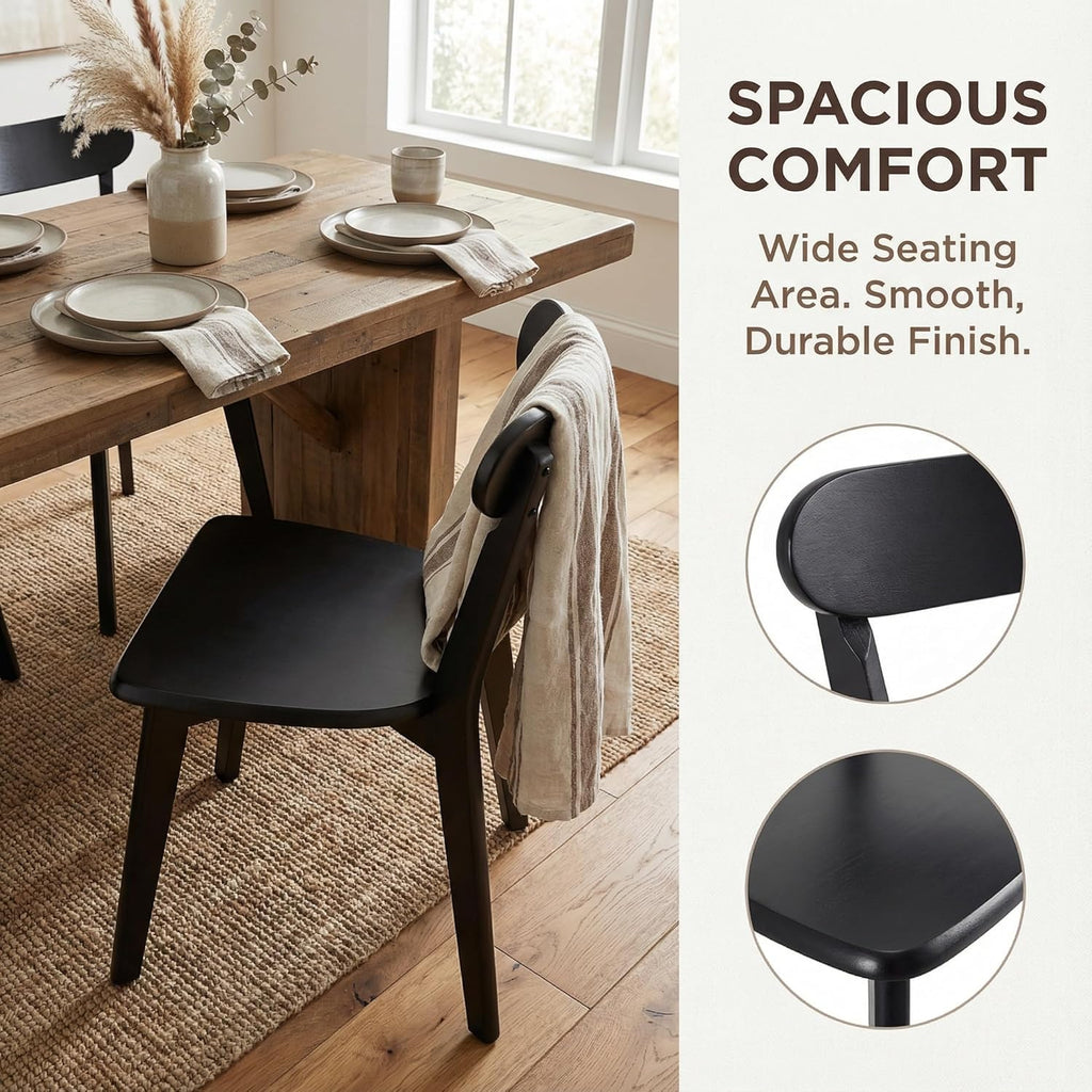 HNY Farmhouse Solid Wood Dining Chairs Set of 4, Mid Century Modern Armless Kitchen & Dining Room Chairs with Curved Back, 300 LBS Capacity, Black for Home, Apartment