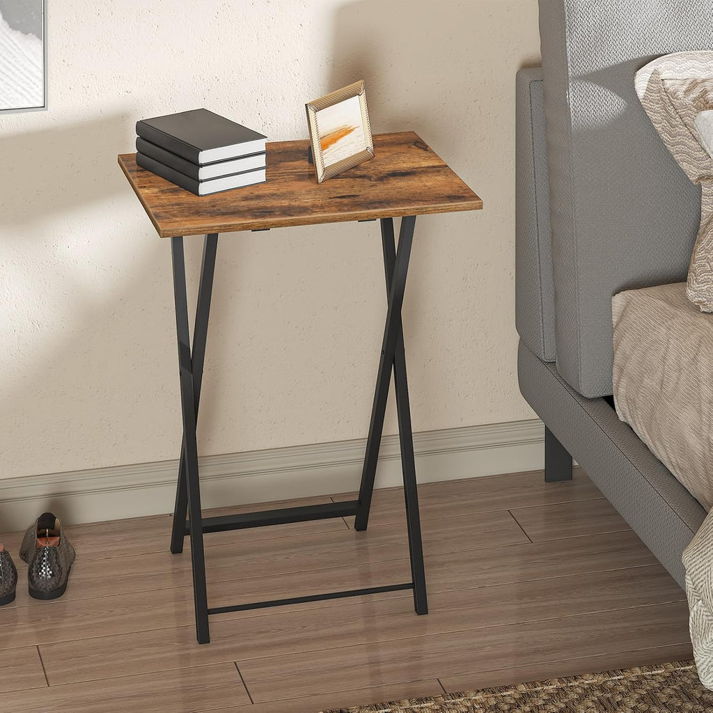 HOOBRO Folding TV Table, TV Tray, Stable Snack Table for Small Space, Portable Sofaside Desk, Easy Assembly and Storage, Ideal for Snacks and Meals in Living Room, Rustic Brown and Black BF15BZ01