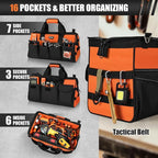 Heavy Duty Tool Bag 18-Inch, 16-Pocket Portable Soft Tool Box Organizer Storage, Handle Tactical Carry Tote Empty Toolbox with Large Zipper, Father Day Dad Men Gift for Mechanic Engineer, Orange