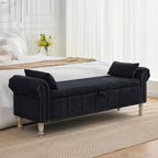 67" Storage Bench for Bedroom End of Bed King Size, Bedroom Bench with Storage for Foot of Bed, Upholstered Storage Benches with Nailhead Trim and Pillows, Linen Black