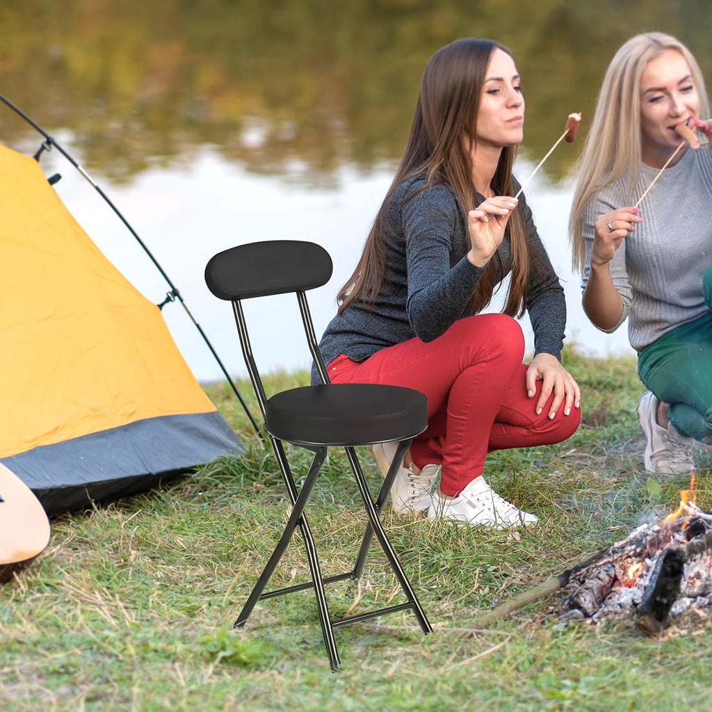 Cushioned Padded Folding Stools, Folding Bar Stool with Backrest, 220lb Capacity, 19 Inch Collapsible Round Portable Foldable Chair for Outdoor Indoor Kitchen Camping Fishing (Black, 2 Pack)