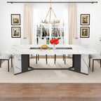 chartustriable Dining Table for 8-10 People,94" Large Modern Kitchen Table W/Built-in Table Runner Design,White&Black Industrial Rectangular Dinner Table,Waterproof Wood Table Sturdy Base,280lbs Load