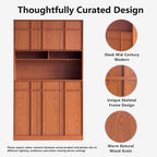 72" Pantry Cabinet, Tall Kitchen Pantry Storage Cabinet with Countertop, Adjustable Shelves, Mid Century Modern Wooden Kitchen Hutch with Skeleton Lines for Living Room, Dining Room, Cherry