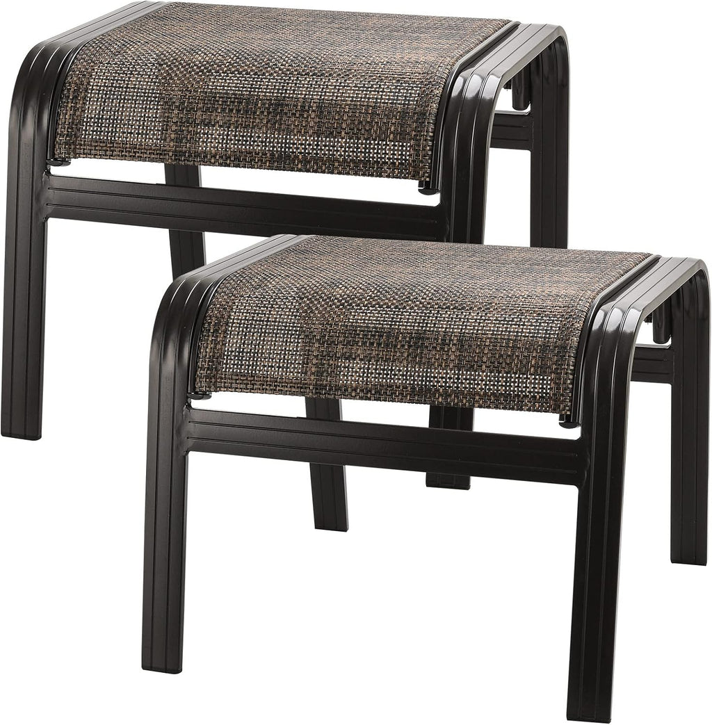 Outdoor Ottomans for Patio Footrest Metal Chairs Patio Footstools Furniture Outside Stools Small Seat Set of 2 Brown, 2 Pack-brown, 22''*20''*17''