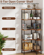 HIGDBFE 5-Tier L-Shaped Corner Bookshelf, 60" Tall Modern Corner Shelf
