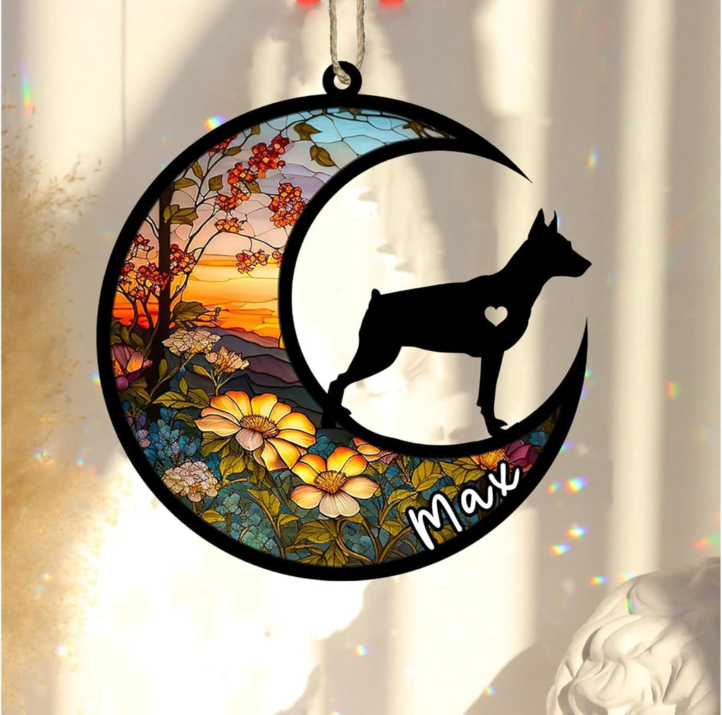 Personalized Dog Memorial, Custom Name Miniature Pinscher Dog Christmas Ornament with Name, Custom Breeds, Pet Loss Light Catcher, Gifts for Lovers Loss of Pet Sympathy on Mothers Day Christmas