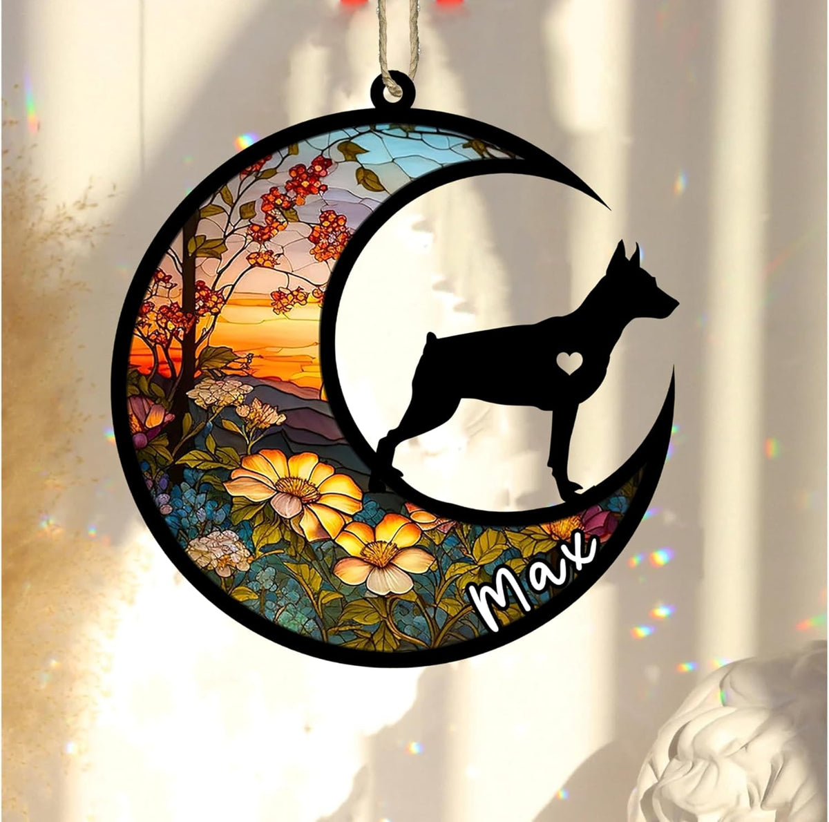 Personalized Dog Memorial, Custom Name Miniature Pinscher Dog Christmas Ornament with Name, Custom Breeds, Pet Loss Light Catcher, Gifts for Lovers Loss of Pet Sympathy on Mothers Day Christmas