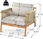Merax Outdoor Acacia Wood Lounge Chair w/Cushions Set of 2, Patio Club Chair with Rope & Sturdy Wood Legs, All-Wearther Singe Sofa Chair for Porch, Lawn, Backyard, Balcony, Teak+ Beige
