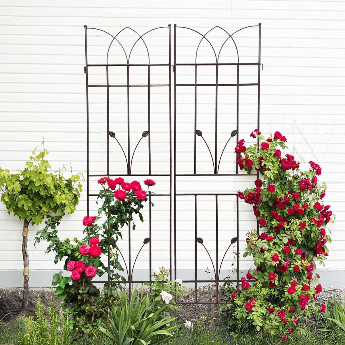 2 Pack Metal Garden Trellis 71" Fence Rustproof Garden Trellis for Climbing Plants Support Roses Flower Outdoor Lawn, Brown 6FT