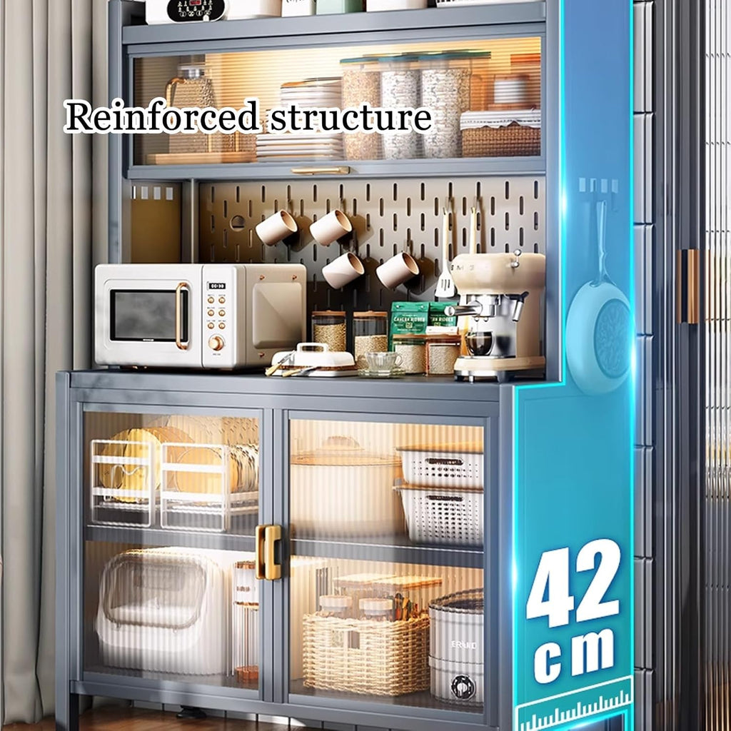 JKGHK 6-Tier Tall Kitchen Bakers Rack, Kitchen Storage Hutch Cupboard Cabinet with Adjustable Foot, Open Kitchens Pantry Storage Shelves for Spices, Pots, Pans(120cm/47.2in)