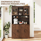 70.9" Tall Kitchen Pantry Cabinet with Glass Doors and Hutch, Freestanding Storage Cupboard with 5 Cabinets, Open Shelves & Inner Door Spice Racks, Multi-Purpose Organizer for Dining Room, Kitchen