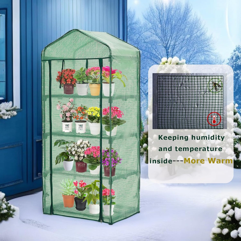 Mini Greenhouse for Indoor Outdoor,Plant Green House 4-Tier Rack Stand Portable Greenhouses with Durable PE Cover for Seedling, 2.5x1.6x5.2 FT Ideal Gardening Gifts for Women Men(PLGH704G)