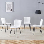 Dining Chairs Set of 4, White Linen Kitchen Chairs Heavy Duty Restaurant Chair Striped Modern Parson Chair with Metal Leg for Kitchen Restaurant Dining Room