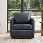 CHITA Genuine Leather Swivel Chair, Wood Frame, Fully Assembled, Navy