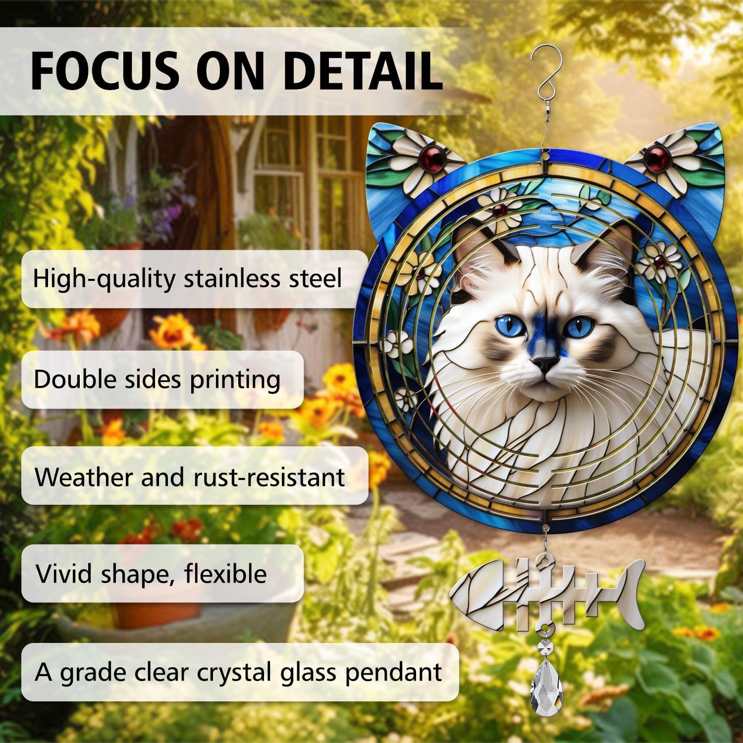 Birman Cat Wind Spinner, Birman Cat Wind Spinner Hanging for Yard and Garden