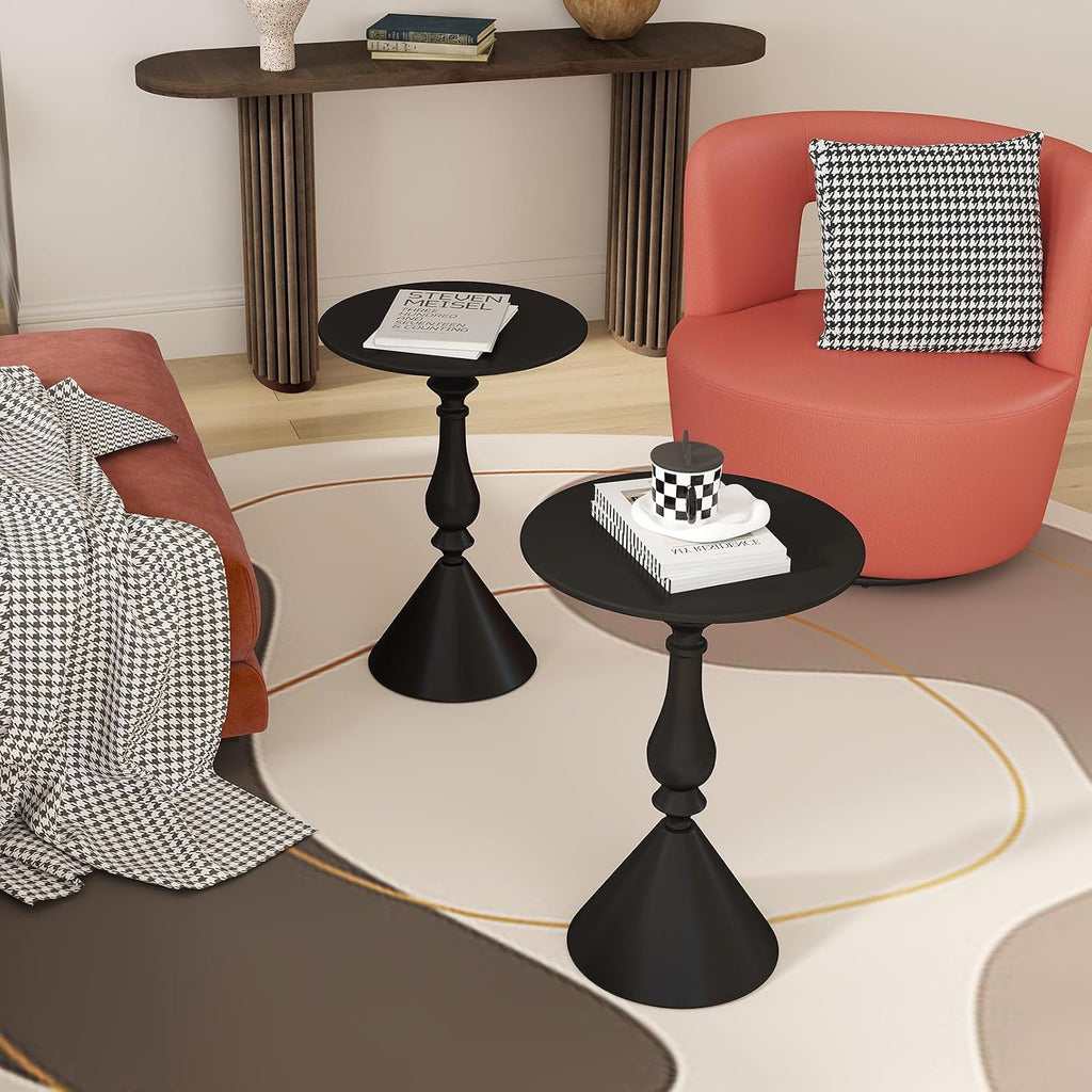 Benkyo Living Room Side Tables Set of 2 Black Round Small End Tables livingroom Sofa End Tables Set of 2 Metal Nightstands Morden Side Table for Bedroom，Black