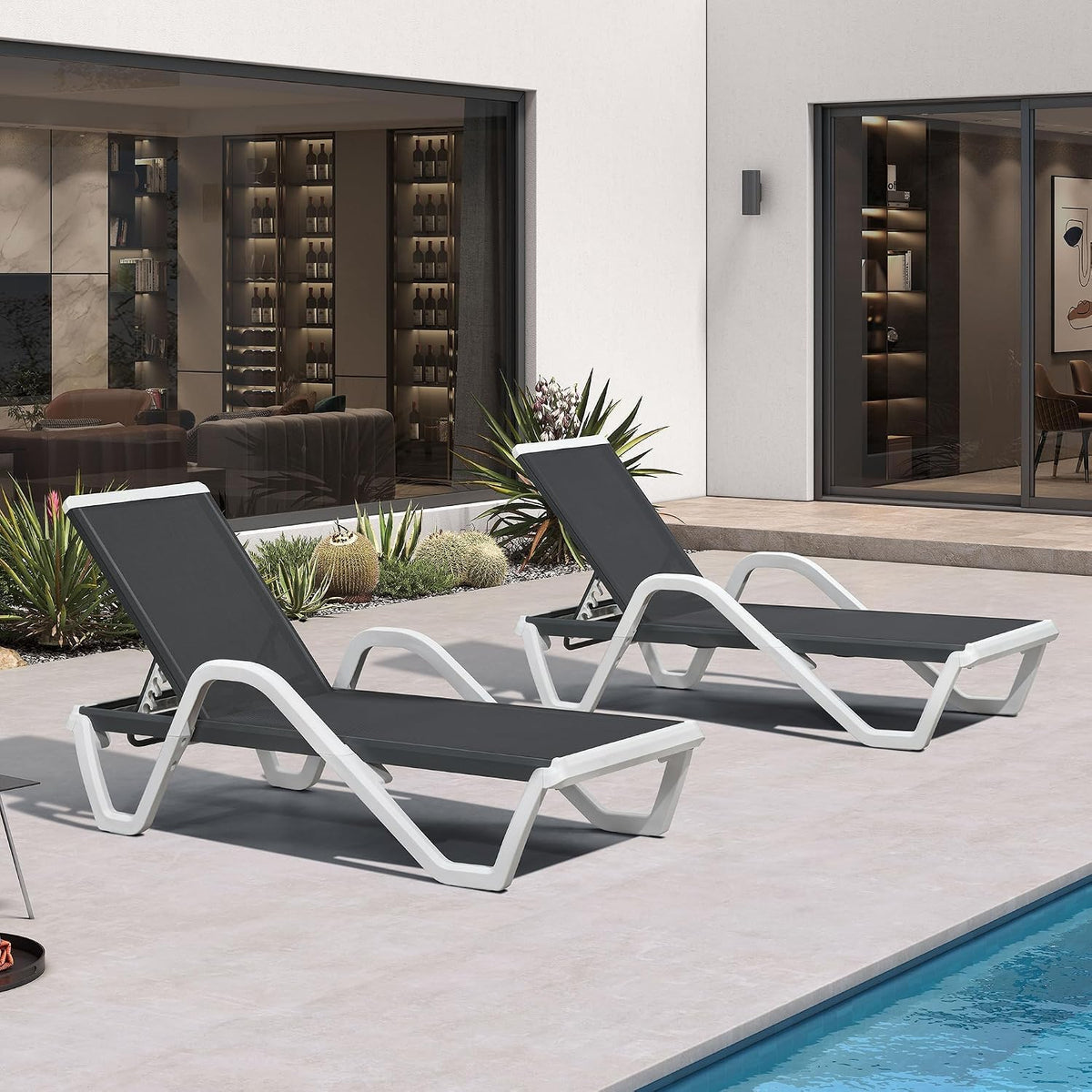 PURPLE LEAF Lounge Chair Outdoor Set of 2 w/Armrest for Poolside Dark Grey | Easy Assembly, The multi-position backrest lowers completely flat so you can relax, read, or enjoy full-body sunbathing