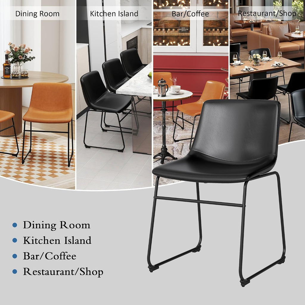 GOTMINSI Dining Chairs Set of 4, 18 Inch Modern Dinner Chairs, PU Leather Armless Dining Room Chairs with Sturdy Metal Legs and Upholstered Backrest for Kitchen (Black)
