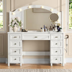 STO'SENSE Vanity Desk with Mirror and Lights, Makeup Vanity Table with 9 Drawers, Magnifying Mirror & Power Outlet, Large Vintage Dressing Table for Women & Girls Bedroom (White)