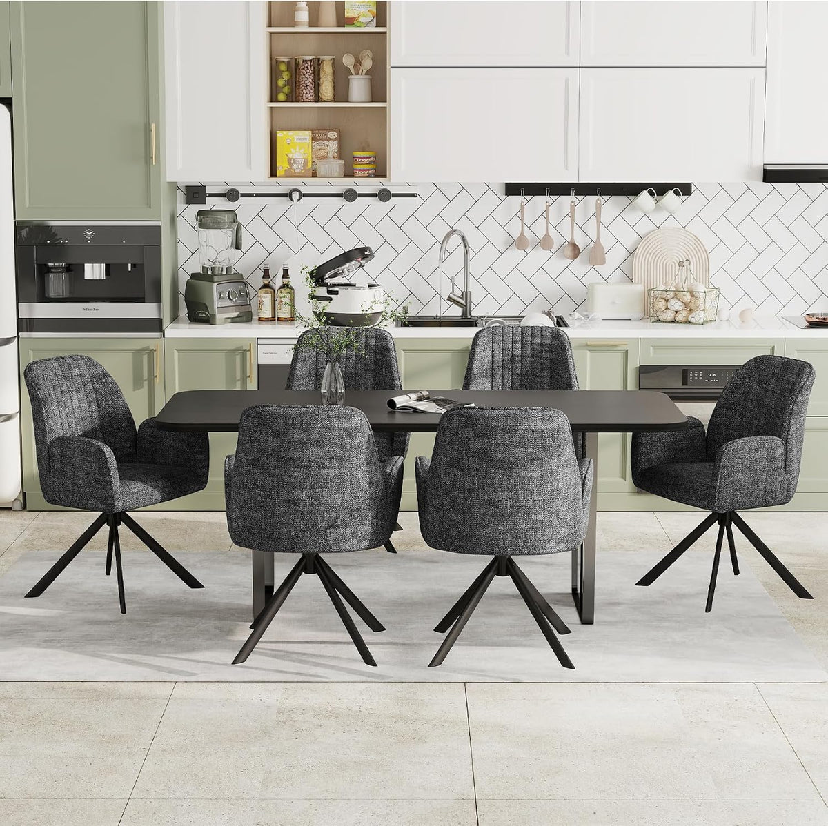 Furniliving Swivel Dining Chairs Set of 2, Upholstered Dining Room Chairs with Arms, 360° Swivel Dining Chairs with Metal Frame, Modern Kitchen Chairs for Lounge, Chenille, Darkgrey