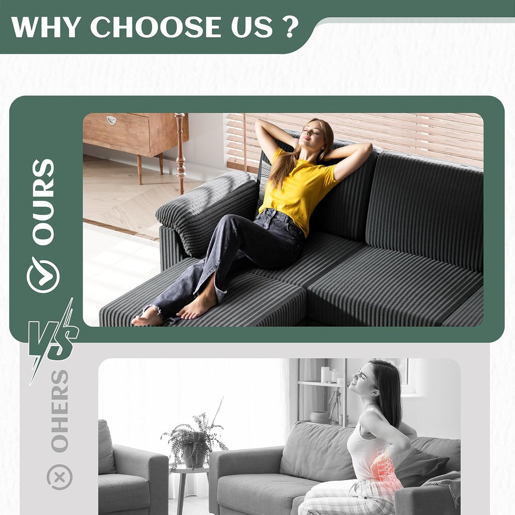 Vongrasig Convertible Sectional Sofa Couch, 3 Seat L Shaped Sofa with Removable Pillows Soft Corduroy Fabric Small Couches Mid Century for Living Room, Apartment and Office (Gray)