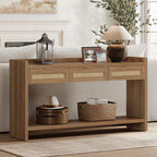 SICOTAS 60" Rattan Console Table for Entryway - Farmhouse Entry Table Sofa Table with 3 Drawers, Narrow TV Console Table with Storage for Living Room, Hallway, Couch, Foyer