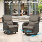 Outdoor Swivel Rocker Patio Chairs with 2 Ottomans - 5" Thick Cushion 4 Piece Furniture Set All Weather Comfortable Wicker Conversation Set for Porch Poolside and Deck - Brown/Gray
