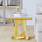 Luxury Square End Table, 23" White Faux Marble Top and Gold Mirror Stainless Steel Base, Modern Side Table for Living Room, Bedroom or Office