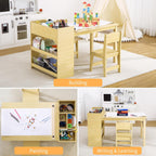 PlayfulPals Kids Art Table with 2 Chairs Set, Toddler Craft Desk with Storage Shelves, Drawing Table with Paper Roller Yellow