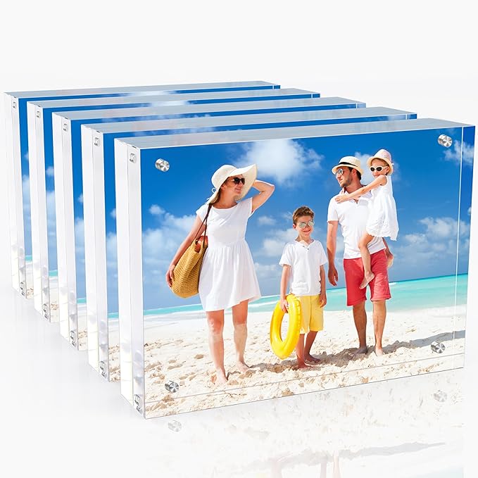 5x7 Inches Acrylic Picture Frames 5 Pack, Double Sided Magnetic Photo Frames,Free Standing on Desk or Table Clear Picture Frames