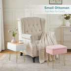 BRIAN & DANY Vanity Stool, Sherpa Vanity Stool Chair with Storage, Rectangle Makeup Chair Soft Padded Seat with Legs for Bedroom (White)