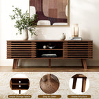Furniway Mid Century Living Room Table Set of 4, Coffee Table, TV Stand and 2 End Tables with Sliding Door Storage, Walnut