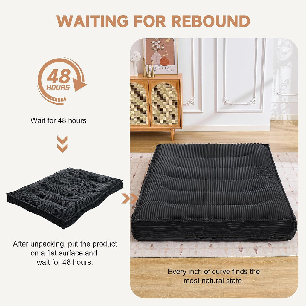 Futon Mattress Queen Size 8",Foldable Floor Mattress (Frame Not Included) | Futon Sofa Bed Thick High Density Shredded Foam,Medium Firm Japanese Style Sleeping Pad for Guest Bedroom Living,Black