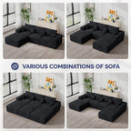 113" L-Shaped Couch, Modern Modular Sectional Sofa with Deep Seat, Convertible Corduroy Cloud Couches for Living Room,Black,1 PCS