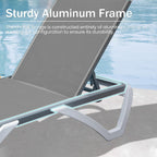 Domi Outdoor Lounge Chairs Set of 4, Aluminum Chaise Lounge Chairs for Outside with 5 Position Adjustable Backrest, Stackable Patio Lounge Chair with Wheels for Beach, Yard, Balcony, Poolside, Grey