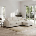 Modern Sectional Linen Couch for Living Room L-Shape Sofas,4 Seat Modular Cloud Sofas,Detachable Couch Cushion Covers,Cozy Feather Down Sofa for Apartment Khaki