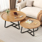 Round Nesting Coffee Table Set of 2, Tea Table for Small Spaces, Circle Wood Center Table with Fluted, Mid Century Modern Coffee Tables for Sofa Living Room Bedroom Office Balcony Yard