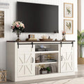 Hlivelood 66" Farmhouse TV Stand for 75 Inch TV, 33" Tall Entertainment Center with Power Outlets & Sliding Barn Door, Wood TV Stand with Storage, TV Media Console for Living Room, Antique White