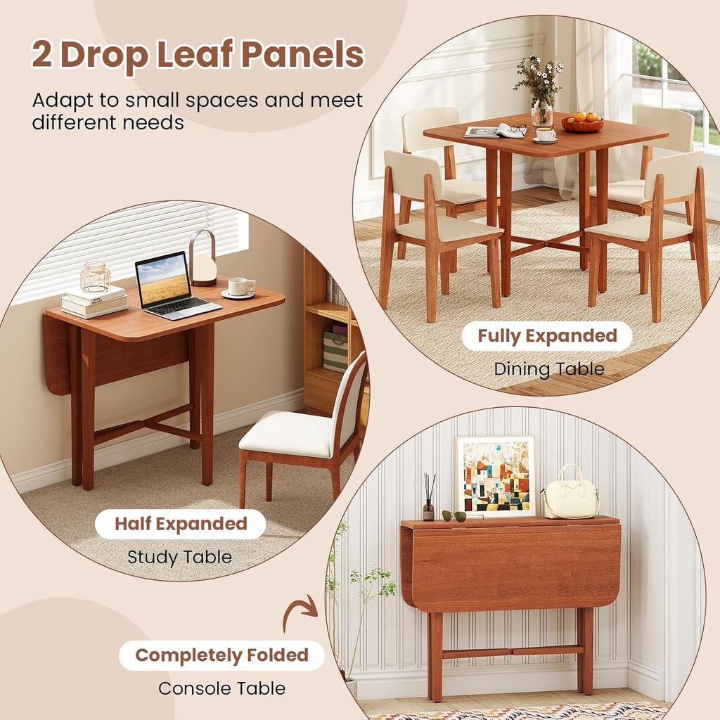 GOFLAME Square Drop Leaf Dining Table for 2-4 People, Folding Kitchen Table with Solid Rubber Wood Legs, Farmhouse Extendable Table for Dining Room, Living Room, Small Space, Walnut