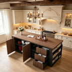 71" Kitchen Island with 3 Drawers, Wine Rack & Side Storage,Walnut | Dual-door cabinet, adjustable shelves. Glass holders & side rack for storage. Durable, wear-resistant top. Fits dining & prep