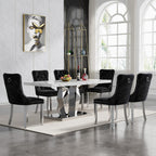 Henf Luxury Marble Dining Table for 6-8 Rectangular 70" Faux Marble Kitchen Table with Silver Mirrored Stainless Steel Base,White Faux Marble Large Long Pedestal Table (Table Only)