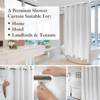 River Dream Fabric Shower Curtain No Hooks Needed - TPU Lining & No Liner Required, Hotel Shower Curtain for Bathroom with Built-in Hooks & Bottom Magnets, Waterproof, White, 71x74