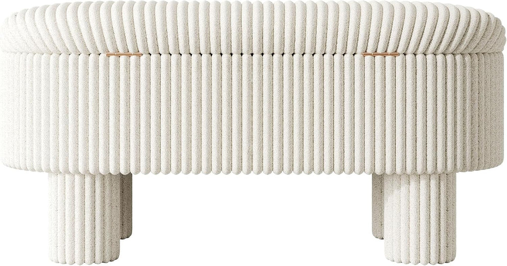 Merax Modern Storage Ottoman, Corduroy Upholstered Bench with Cylinder Legs, Wooden Bedroom Storage Seat, Beige Entryway Shoe Bench for Living Room, Bedroom