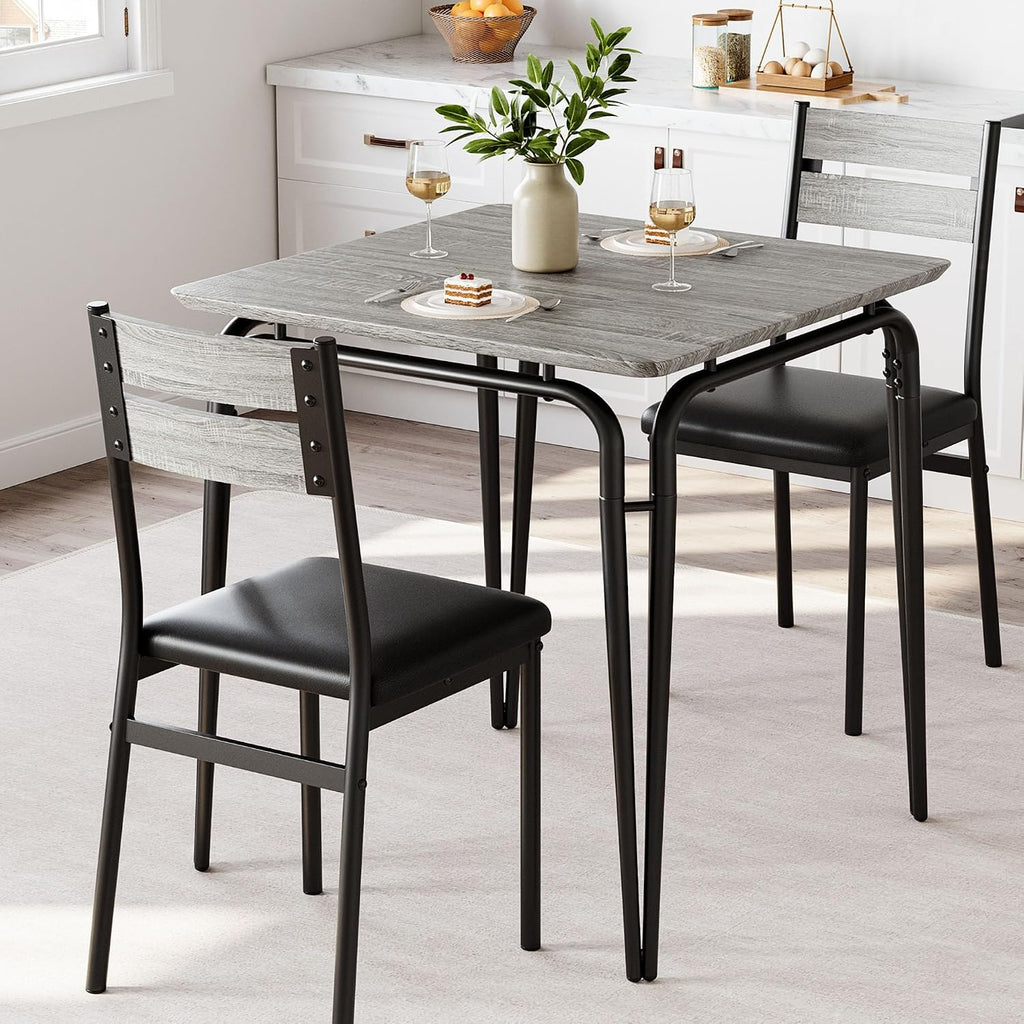 GarveeHome Dining Table for 2, Small Table and Chairs Set of 2, Square Dinette Set for 2, 3 Piece Kitchen & Dining Room Sets for Small Space (Oak, Table with 2 Upholstered Chairs)