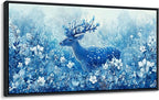 JEAWA Framed Canvas Wall Art - Extra Larte Spring Landscape Flower Wall Painting with Reindeer in Forest 24x48 IN Wildlife Deer Picture Wall Decor for Living Room Bedroom Kitchen Office Bathroom