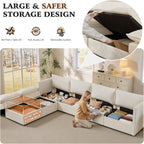 Ihanherry 135” Modular Sectional Sofa with Storage, U Shaped Cloud Couch with Movable Ottomans & 4 Pillows, Chenille Deep Seat Sectional Couches for Living Room, Apartment (Beige)