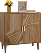 Smuxee Walnut Sideboard Cabinet, Freestanding Buffet Cabinet with Line Groove Design, Wood Storage Cabinet with Adjustable Shelf for Living Room, Entryway, Hallway